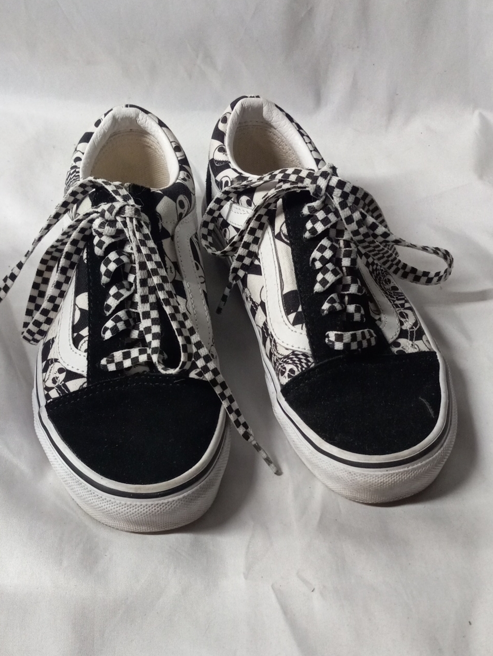 Vans Kids Black & White Checkerboard Skull Skate Sneakers,the Nightmare Before C